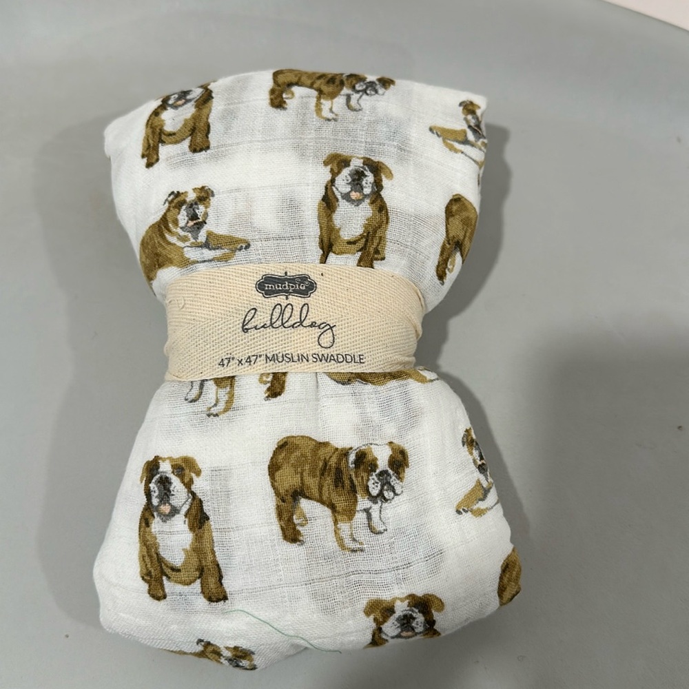 Mudpie baby bulldog swaddle blanket NWT